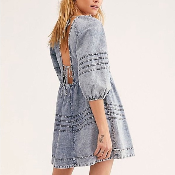 Free People Sweet Surrender Denim Mini Dress Cotton - Picture 7 of 7